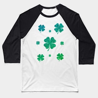 St Patricks Day, Ombre Green 4 Leaf Faux Glitter Clovers Baseball T-Shirt